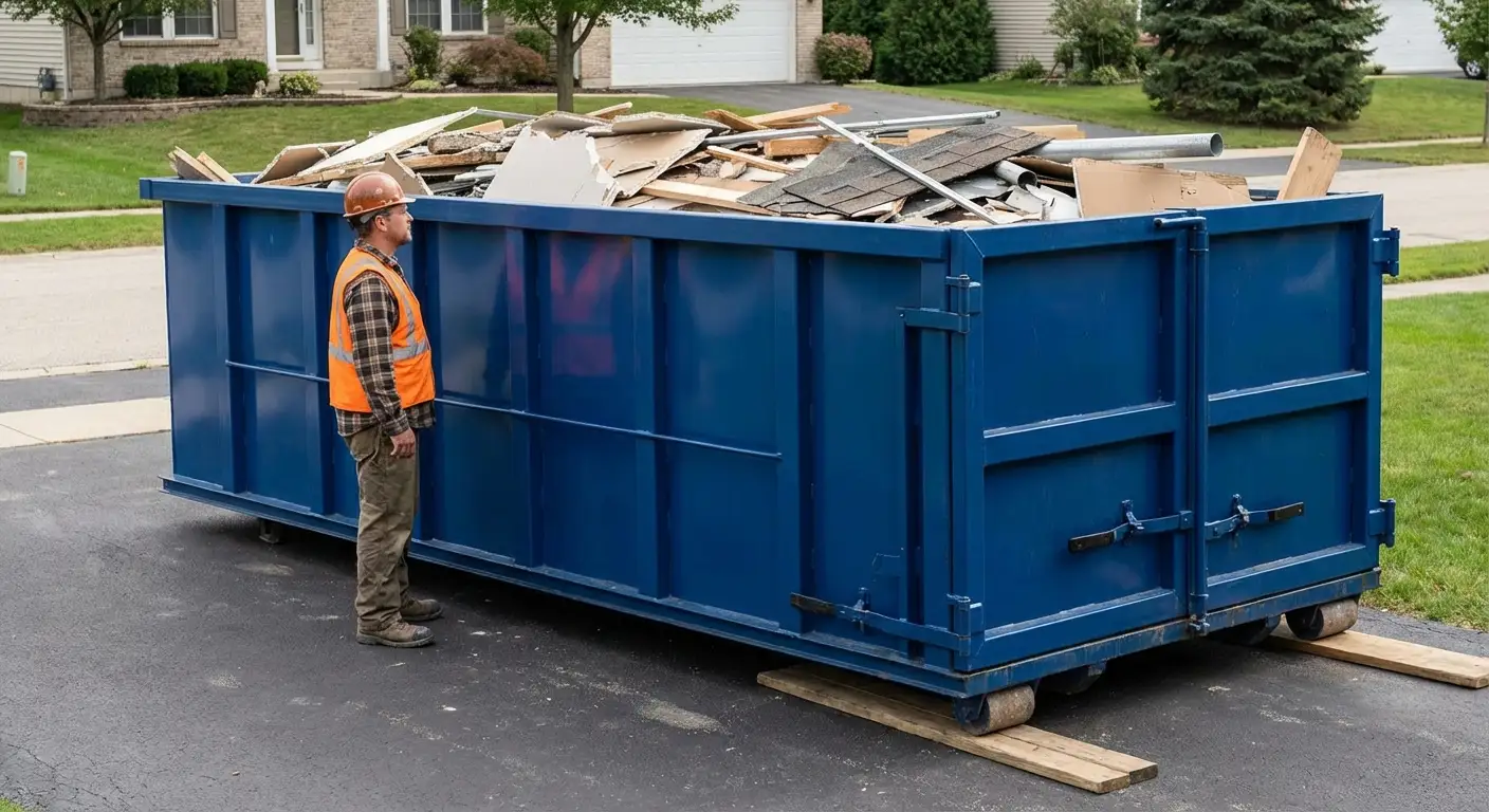 Dumpster loaded correctly to avoid overage fees in Encinitas, CA