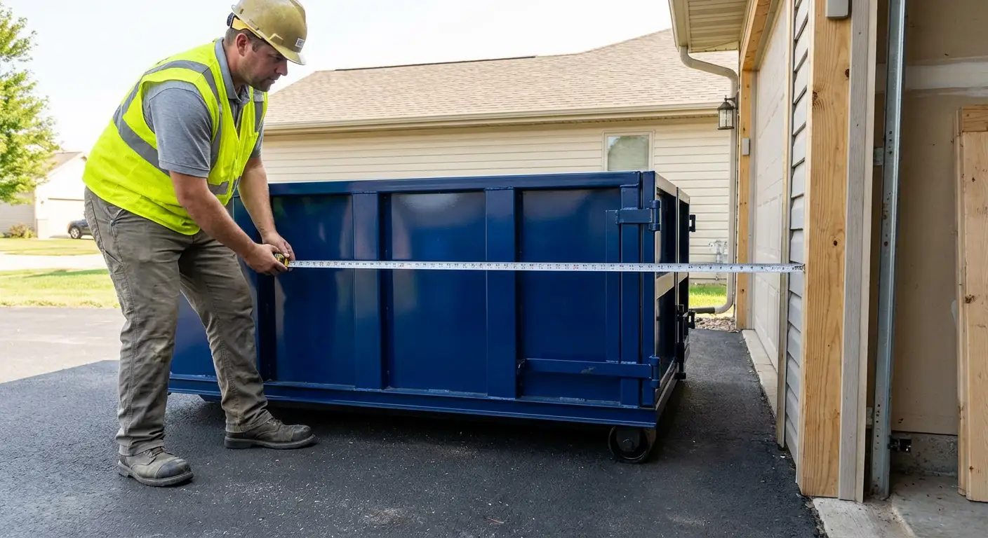Site assessment for dumpster placement showing clearance requirements in Encinitas, CA