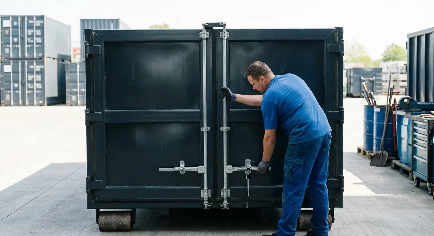Dumpster walk-in loading door open showing easy access in Encinitas, CA