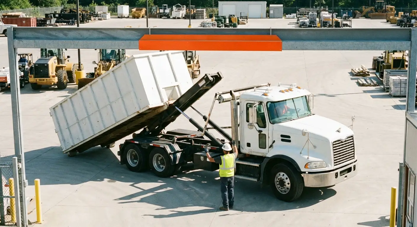 Commercial dumpster delivery truck specifications and clearance requirements in Encinitas, CA